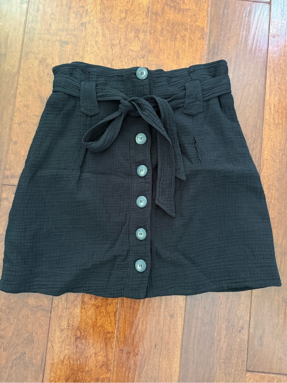 Sezane Black Gauze Button-Front Tie-Waist Mini Skirt